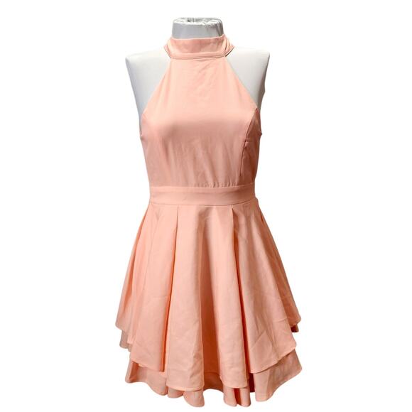 Lulus Dresses & Skirts - Lulus Fit & Flare Skater Dress Halter Open Back Coral Pink Womens Size Medium
